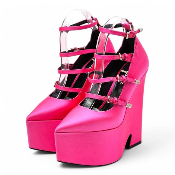 Versace Tempest Strappy Satin Platform Pumps in Pink EU 38 US 8 NWB $1445 - Picture 2 of 10